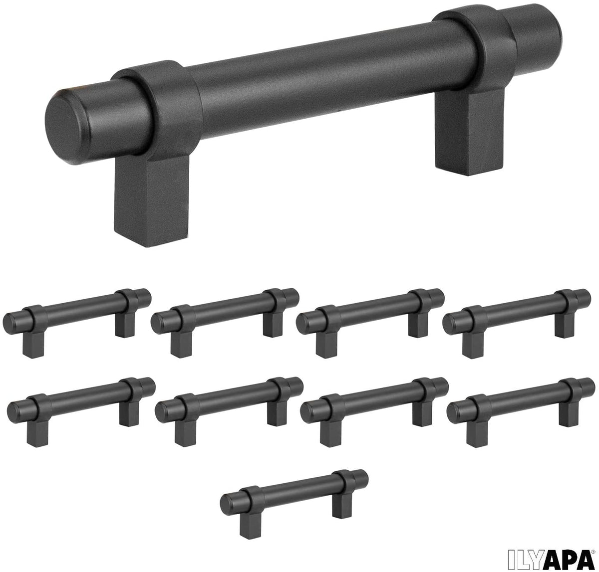 Black Kitchen Pulls 3 Inch Hole Center Bar 10 Pack of Kitc