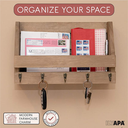 Ilyapa Rustic Wooden Key and Mail Holder - Wall Mounted