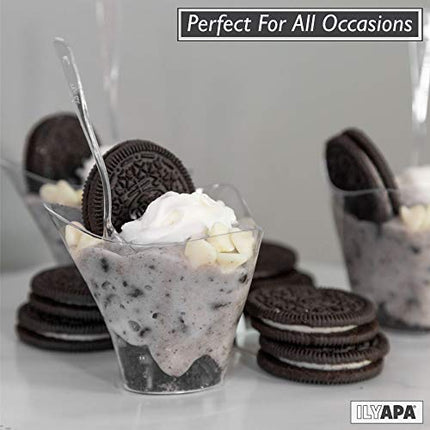 100 Mini Plastic Dessert Cups with Spoons - 3.5 oz Parfait Cups