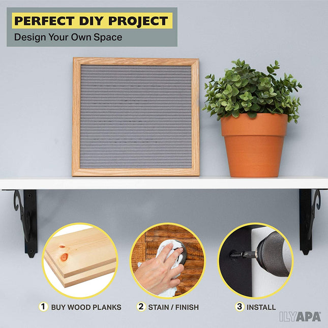 Heavy Duty Floating Shelf Brackets, 4 Pack - 6x10 Inch Decorative Metal Corner Brace Support for Wall Mount Shelves