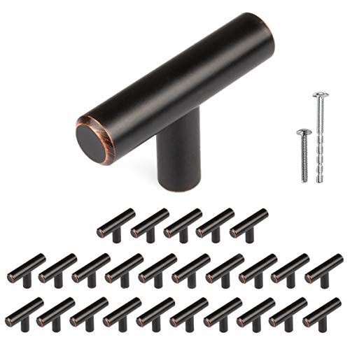 Oil Rubbed Bronze Kitchen Cabinet Knobs, 25 Pack - T-Knob Drawer Pull Handle Hardware