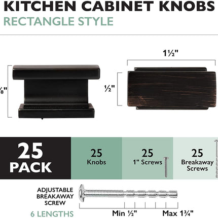 Ilyapa Oil Rubbed Bronze Kitchen Cabinet Knobs - Rectangle Drawer Handles - 25 Pack of Kitchen Cabinet Hardware