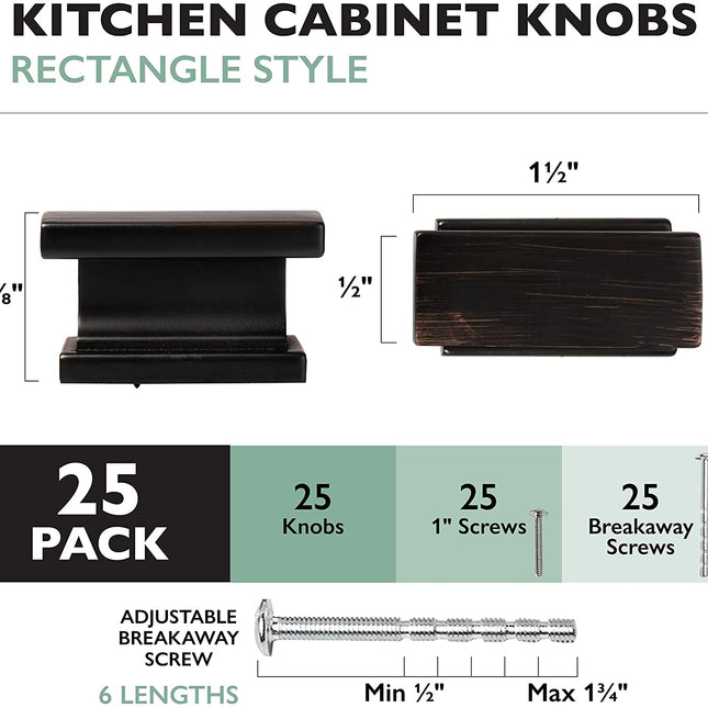 Ilyapa Oil Rubbed Bronze Kitchen Cabinet Knobs - Rectangle Drawer Handles - 25 Pack of Kitchen Cabinet Hardware
