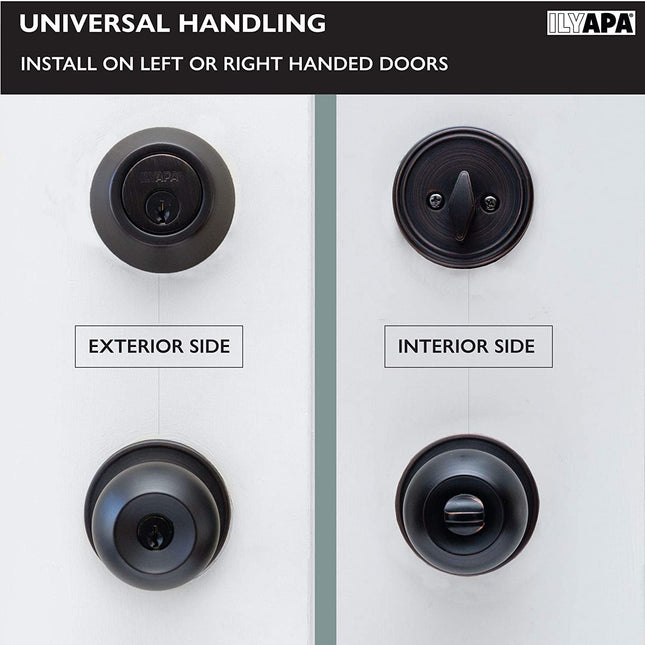 Ilyapa Entry Knob with Deadbolt Set - Ball, Matte Black 3 Pack