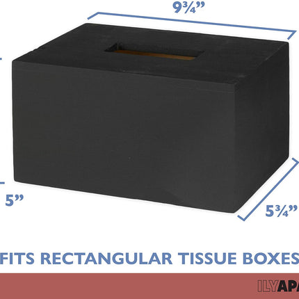 Ilyapa Wood Tissue Box Cover Rectangular - Rustic Farmhouse Black Wooden Tissue Holder