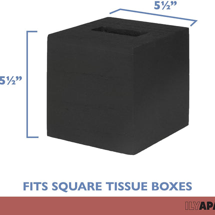 Ilyapa Wood Tissue Box Cover Square - Rustic Farmhouse Black Wooden Tissue Holder