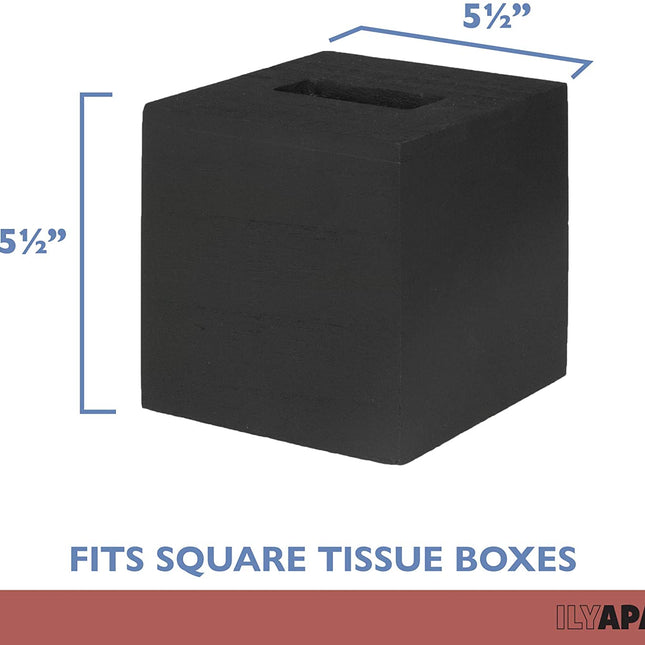 Ilyapa Wood Tissue Box Cover Square - Rustic Farmhouse Black Wooden Tissue Holder