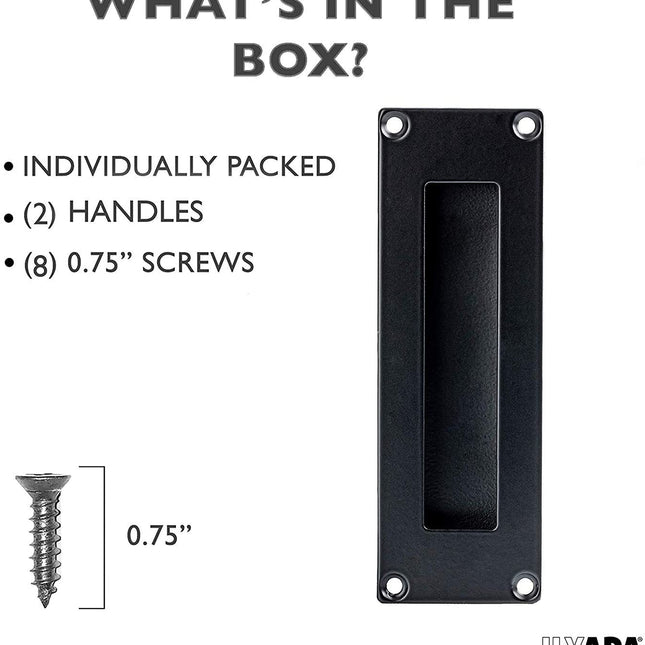 Flush Pull Handle 2 Pack, Black Stainless Steel - Barn Door Handles for Sliding Closet, Cabinet or Pocket Doors