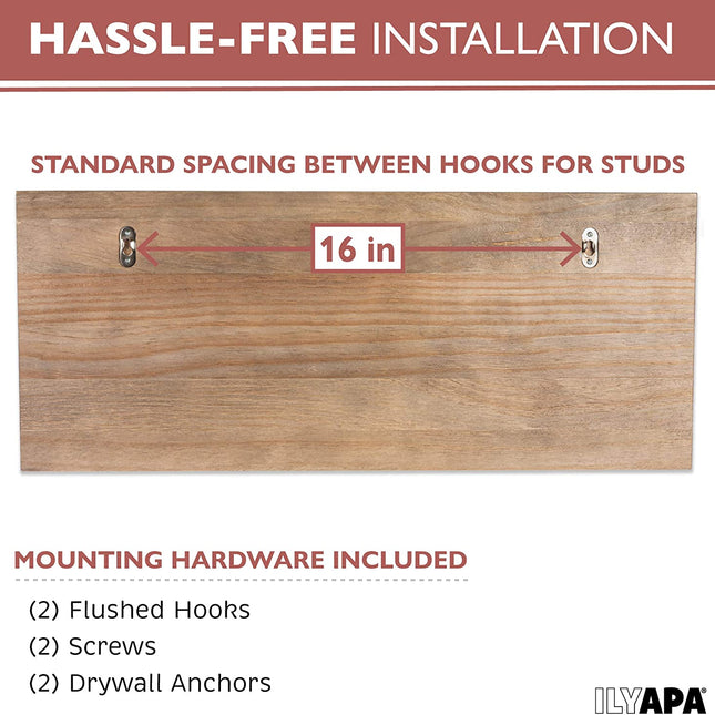 Wall Mounted Coat Rack with Shelf - 24 Inch Rustic Wooden 5 Hook Coat Hanger Rail, Rustic Oak Wood, Black Metal Hooks