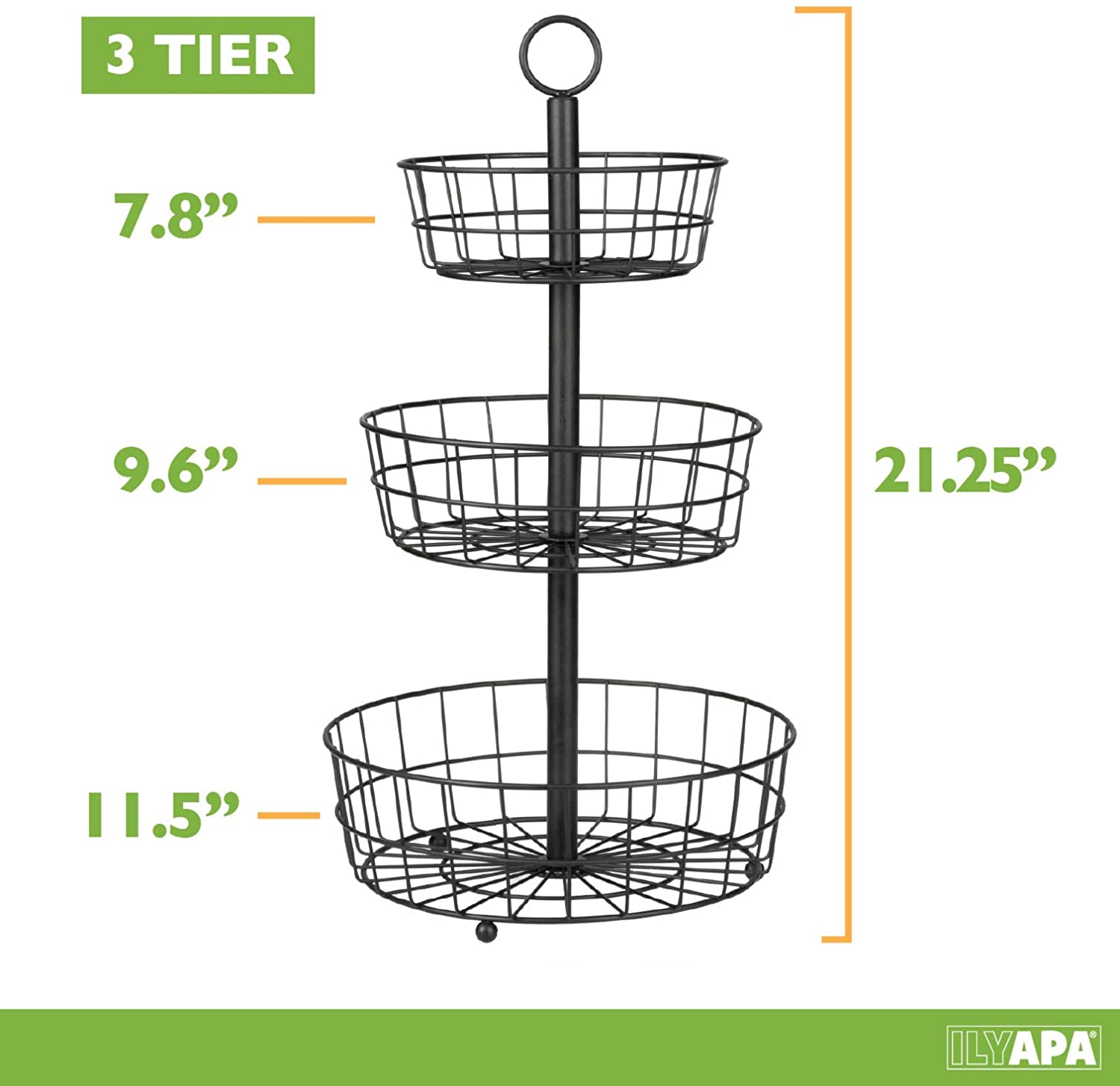 Fruit Vegetable Storage Basket, 3 Tier Metal Basket Stand with