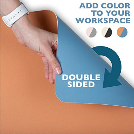 Office Desk Mat, Double Sided Dark Blue & Tan - 36 x 17 Inch Leather Style Computer Pad for Desk