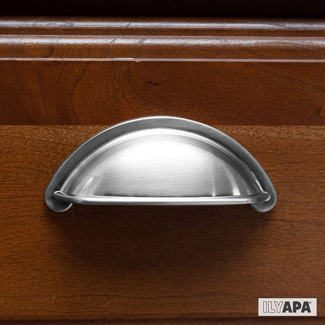 Satin Nickel Kitchen Cabinet Pulls - 3 Inch Hole Center Bin Cup Drawer Handles - 10 Pack of Kitchen Cabinet Hardware