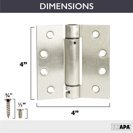 2 Pack of Self Closing Door Hinges Satin Nickel - 4 x 4 Inch Square Interior Hinges for Doors