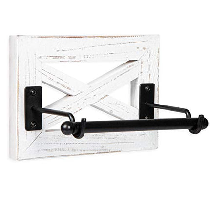 Ilyapa Farmhouse Toilet Paper Holder for Bathroom - Rustic Weathered White Wood Wall Mount Toilet Roll Holder
