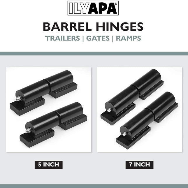Ilyapa Heavy Duty Barrel Hinges, 2 Pack - 5 Inch Black Cold Rolled Steel Weld On Hinges for Trailer Gate or Ramp