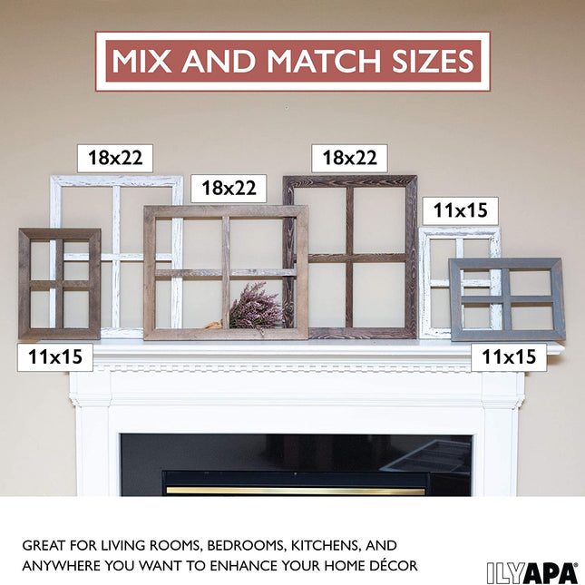 Ilyapa Window Frame Wall Decor 2 Pack - 11x15" Rustic Wood