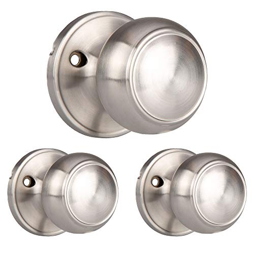 Ilyapa Decorative Non-Turning Dummy Door Knob Handle - Satin Nickel Finish 3 Pack