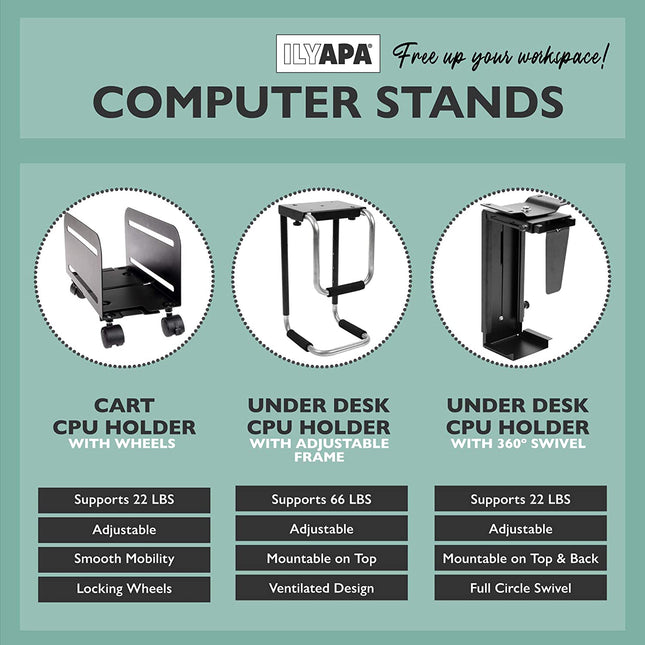 Under Desk Computer Mount with 360 Degree Swivel - CPU Holder for PC Desktop Tower