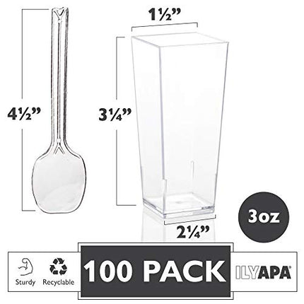 100 Mini Plastic Dessert Cups with Spoons - 3 oz Dessert Shooters
