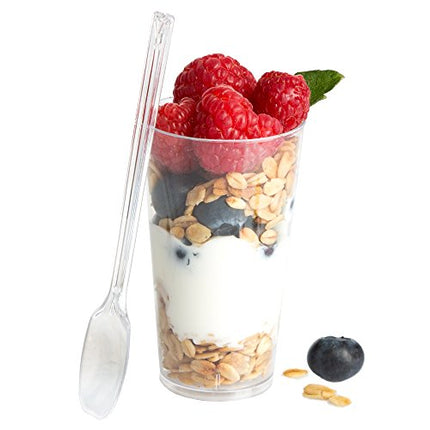 50 Mini Plastic Dessert Cups with Spoons - 3 oz Round Dessert Shooters