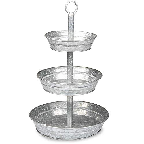 Galvanized Three Tiered Serving Stand - 3 Tier Metal Tray Platter for Cake, Dessert, Shrimp, Appetizers & More