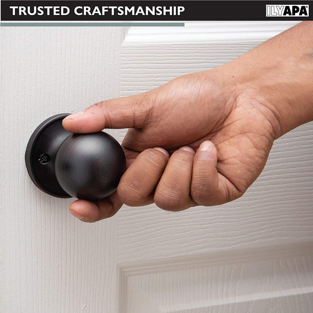 Ilyapa Passage Door Knob for Hall/Closet - Ball, Oil Rubbed Bronze Interior Keyless Non Locking Round Door Handle, Oil Rubbed Bronze, 10 Pack