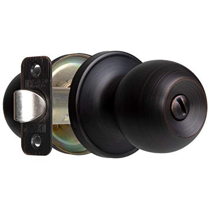 Ilyapa Privacy Door Knob for Bed/Bath - Ball, Oil Rubbed Bronze Interior Keyless Turn Thumb Locking Round Door Handle, Oil Rubbed Bronze