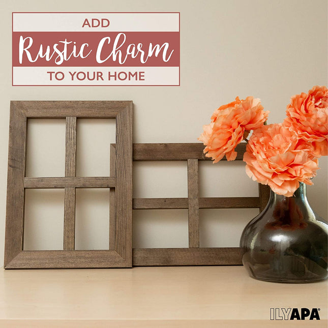 Ilyapa Window Frame Wall Decor 2 Pack - 11x15" Rustic Wood