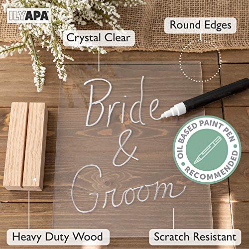 Acrylic Sign Holders with Natural Wood Stands, 4 Pack - 8x10 Inch Blank Table Numbers Set for Wedding