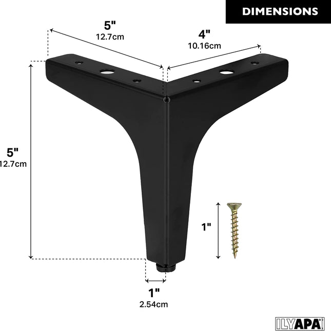 Ilyapa Triangular Metal Furniture Feet- Set of 4 Black Mid Century Modern 5 Inch