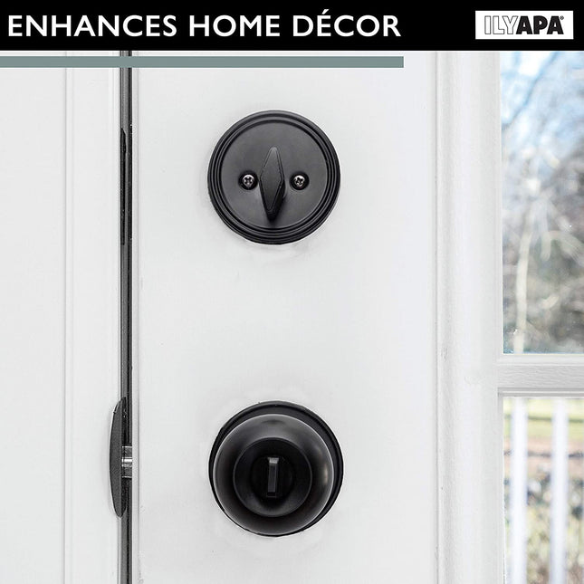 Ilyapa Entry Knob with Deadbolt Set - Ball, Matte Black 3 Pack