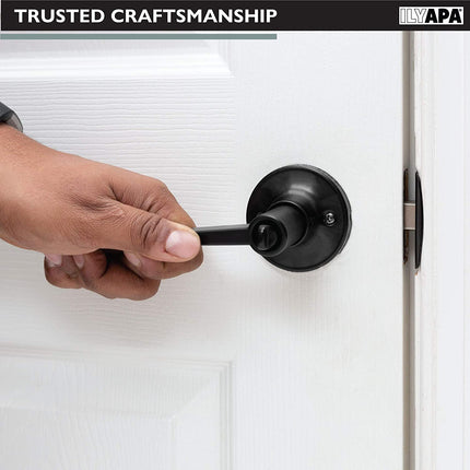 Ilyapa Privacy Door Lever for Bed/Bath - Contemporary, Matte Black Reversible Interior Keyless Turn Thumb Locking Door Leverset, Matte Black, 10 Pack