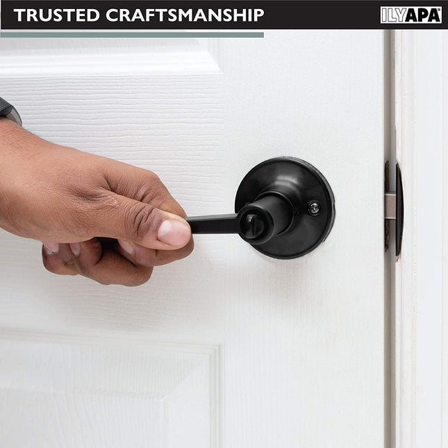 Ilyapa Privacy Door Lever for Bed/Bath - Contemporary, Matte Black Reversible Interior Keyless Turn Thumb Locking Door Leverset, Matte Black, 10 Pack