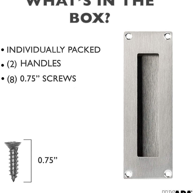 Flush Pull Handle 2 Pack, Stainless Steel - Barn Door Handles for Sliding Closet, Cabinet or Pocket Doors