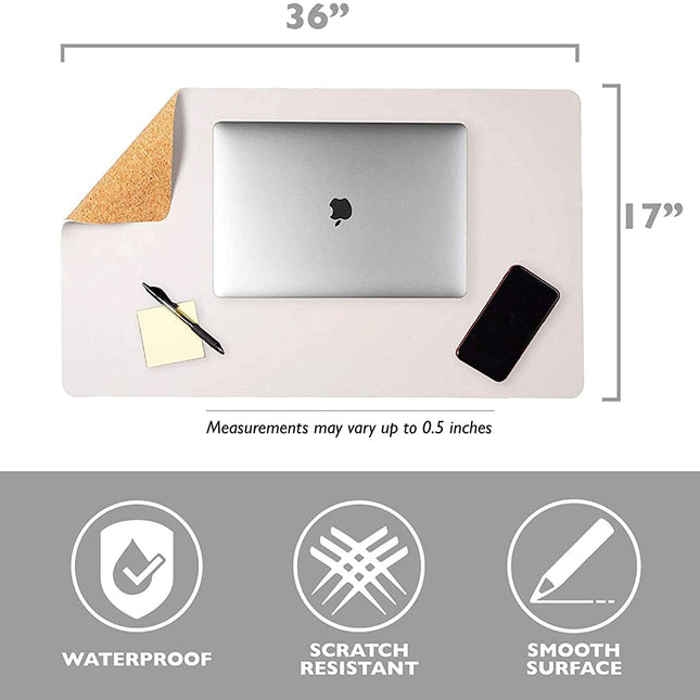 Office Desk Mat, Double Sided Eggshell & Cork - 36 x 17 Inch Leather Style Computer Pad for Desk