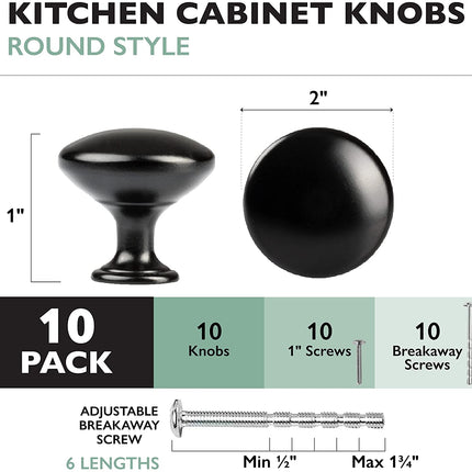 Ilyapa Matte Black Kitchen Cabinet Knobs - Round Drawer Handles - 10 Pack of Kitchen Cabinet Hardware