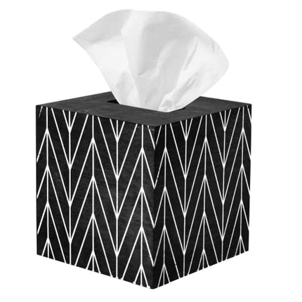 Ilyapa Wooden Tissue Box Cover, Black Wood Chevron Design - Modern Printed Wooden Tissue Holder