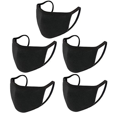 Black Fashion Face Mask, Unisex Anti Dust Fabric Face Masks, Reusable Washable Masks - Pack of 5