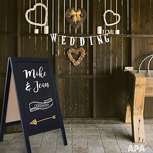 Wooden A-Frame Sign with Eraser & Chalk - 40 x 20 Inches Magnetic Sidewalk Chalkboard - Sturdy Freestanding Black Sandwich Board Menu Display for Restaurant, Business or Wedding