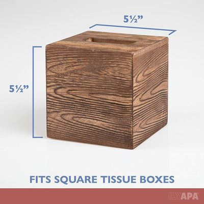 Ilyapa Wood Tissue Box Cover Square - Rustic Farmhouse Wooden Tissue Holder