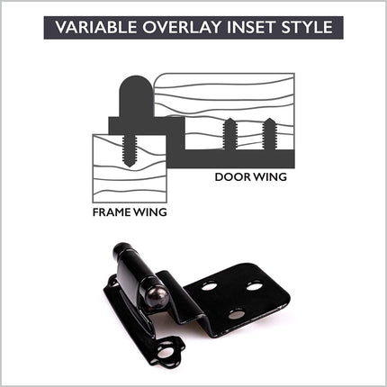 Self Closing Cabinet Hinges Black, 50 Pack - 3/8 Inch Inset Variable Overlay Kitchen Cabinet Door Hinge Hardware