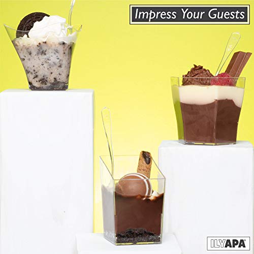 100 Mini Plastic Dessert Cups with Spoons - 5 oz Hexagon Cups