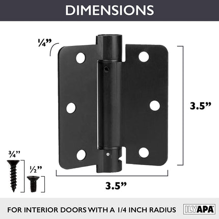 2 Pack of Self Closing Door Hinges Black - 3 ¬¨Œ© x 3 ¬¨Œ© Inch Interior Hinges for Doors with 1/4" Radius