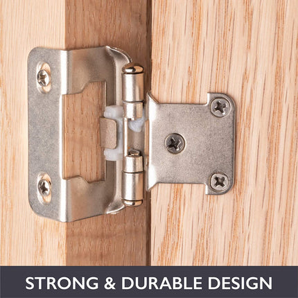Self Closing Cabinet Hinges Satin Nickel, 50 Pack - 1/2 Inch Overlay 3/4 Inch Frame Semi Wrap Kitchen Cabinet Door Hinge Hardware