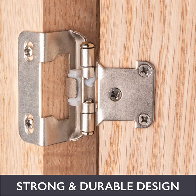 Self Closing Cabinet Hinges Satin Nickel, 50 Pack - 1/2 Inch Overlay 3/4 Inch Frame Semi Wrap Kitchen Cabinet Door Hinge Hardware