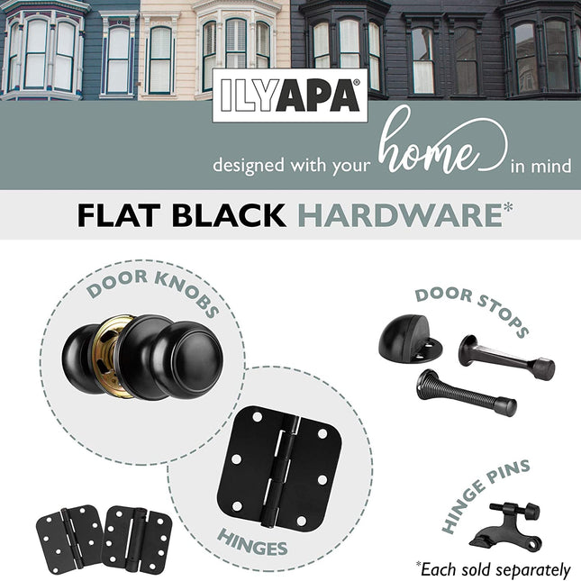 Interior Passage Door Knob - Keyless Hall and Closet Locksets - Hall and Closet - Improved Matte Black Finish - (10 Pack)