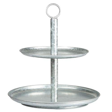 Galvanized Two Tier Serving Stand - 2 Tiered Metal Tray Platter for Cake, Dessert, Shrimp, Appetizers & More