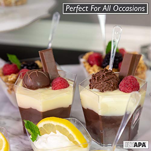 100 Mini Plastic Dessert Cups with Spoons - 5 oz Hexagon Cups
