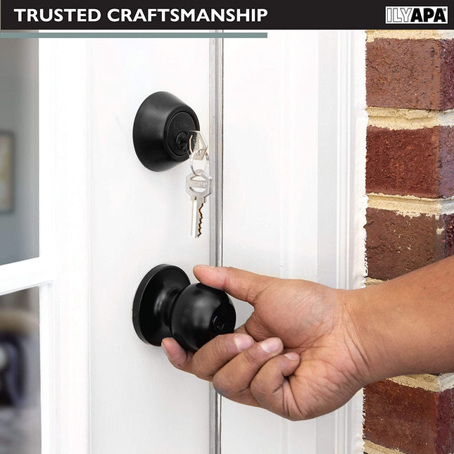 Ilyapa Entry Knob with Deadbolt Set - Ball, Matte Black 3 Pack