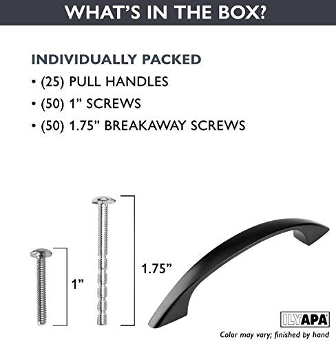 Black Kitchen Cabinet Pull Handles - 3 Inch Handle Pulls - 25 Pack of Kitchen Cabinet Hardware